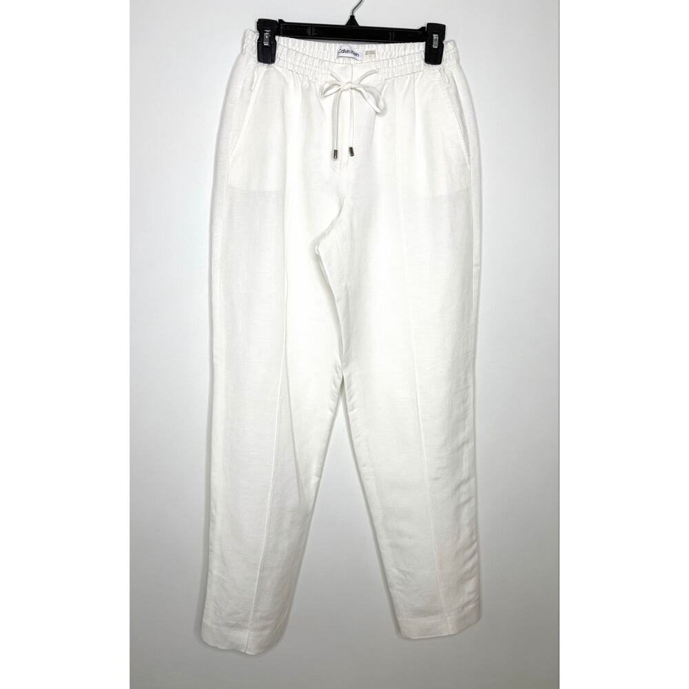 Calvin Klein Linen Blend Pants Sz 4 Drawstring Lined Beach Coastal Prep Minimal